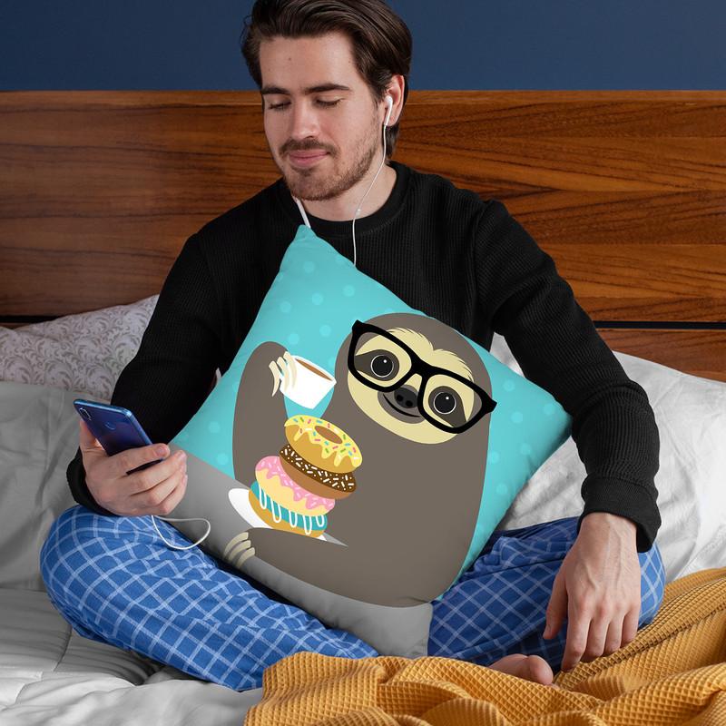 Snacking Sloth Throw Pillow By Image Conscious - by all about vibe