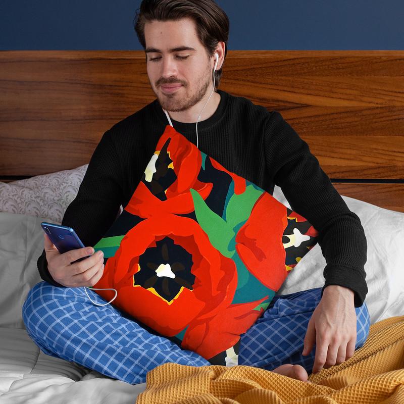 Red Tulips Throw Pillow By Image Conscious - by all about vibe