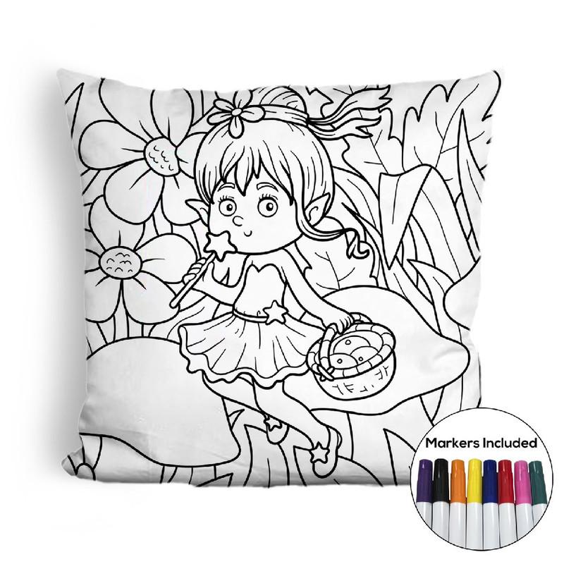 Fairy with fruit basket coloring pillow Made In USA