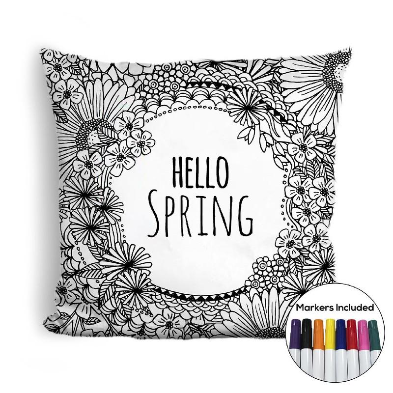 Hello Spring coloring pillow Made In USA