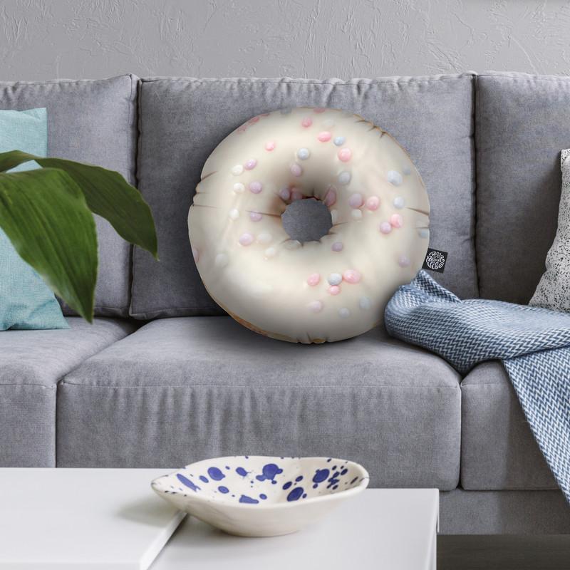 White Donut With Sprinkles Throw Pillow By All About Vibe