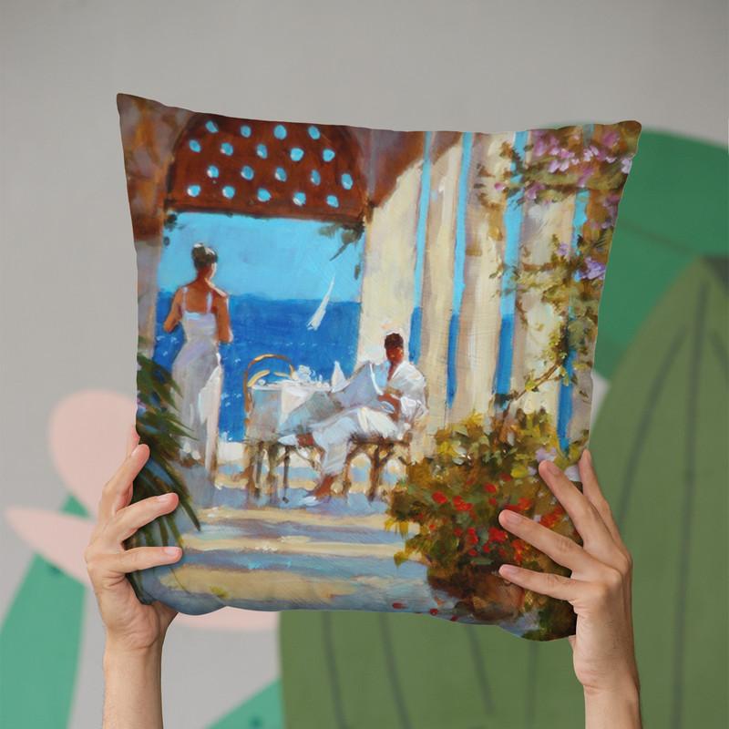 Breakfast Under The Loggia Throw Pillow By John Haskins - by all about vibe