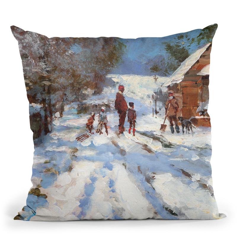 Snow On The Ashwell Road Throw Pillow By John Haskins - by all about vibe