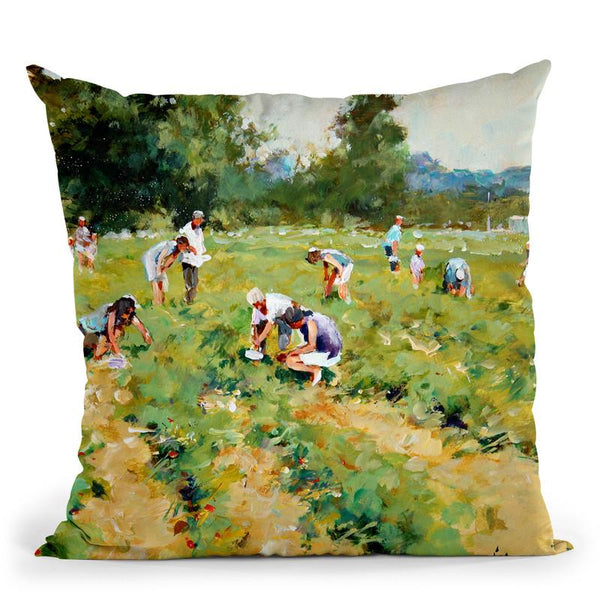 Strawberry Pickers Throw Pillow By John Haskins - by all about vibe