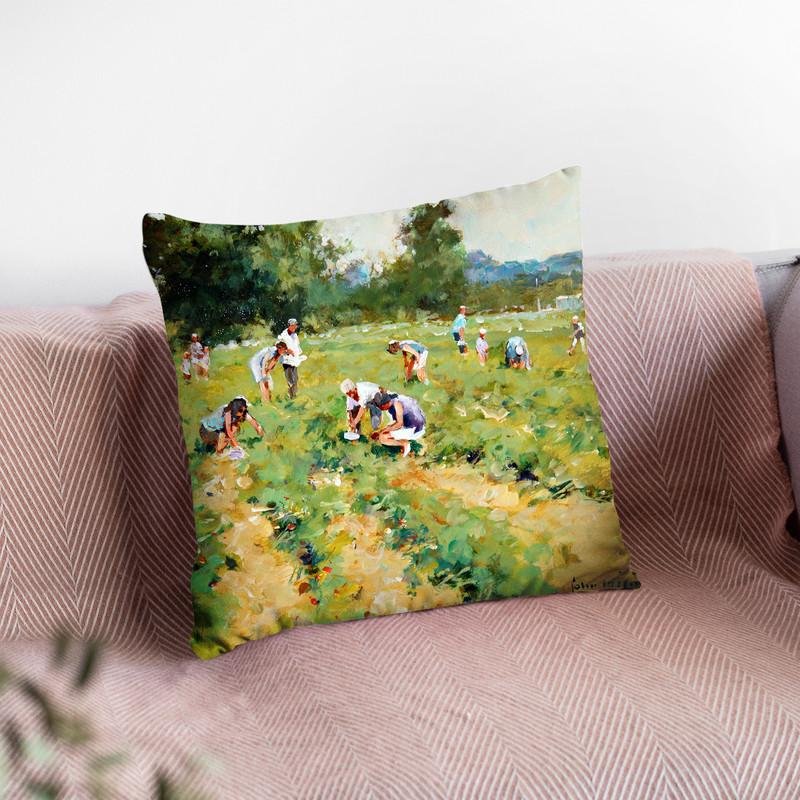Strawberry Pickers Throw Pillow By John Haskins - by all about vibe