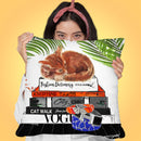 Orange Tabby On Fashion Books Throw Pillow by Jodi Pedri