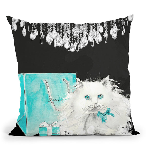 White Persian Cat With Presents Throw Pillow by Jodi Pedri