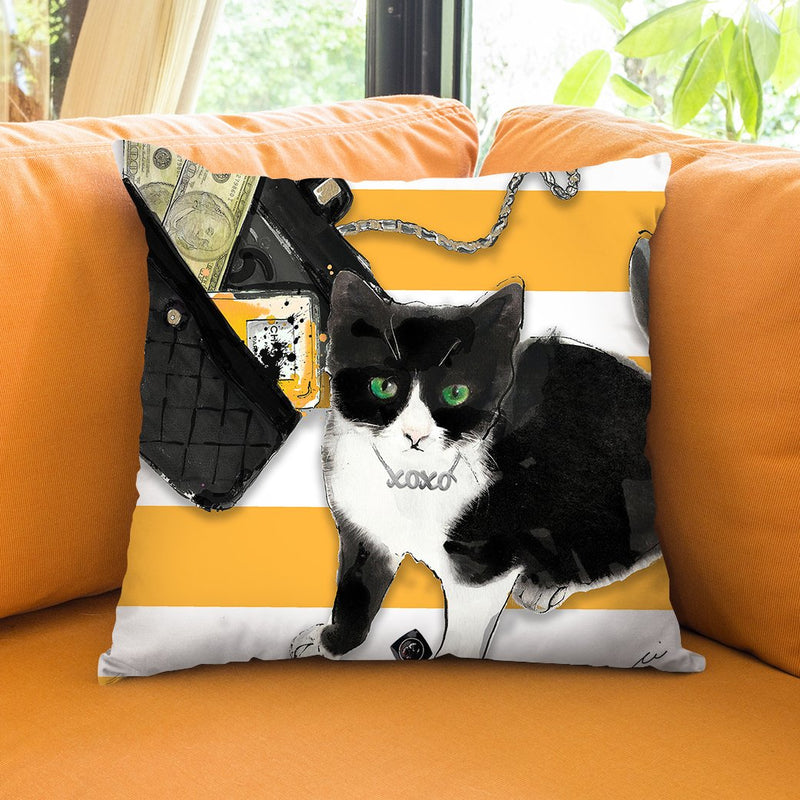 Black And White Cat Throw Pillow by Jodi Pedri