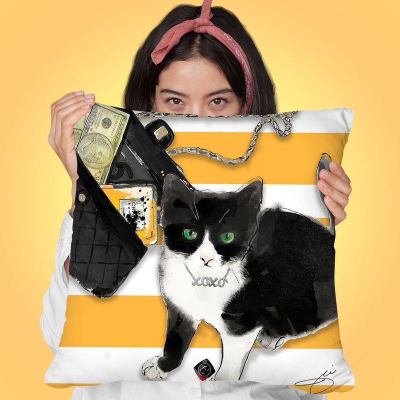 Black And White Cat Throw Pillow by Jodi Pedri