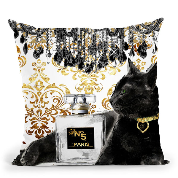 Black Cat Perfume Bottle Throw Pillow by Jodi Pedri