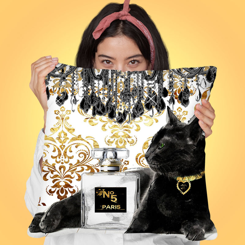 Black Cat Perfume Bottle Throw Pillow by Jodi Pedri