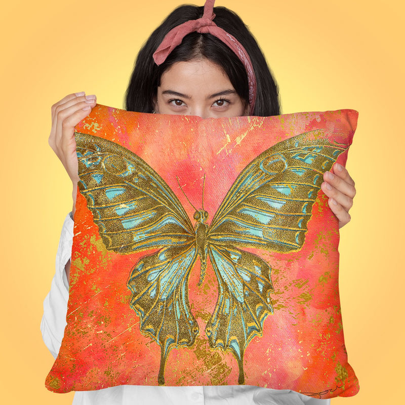Gold Butterfly Throw Pillow by Jodi Pedri