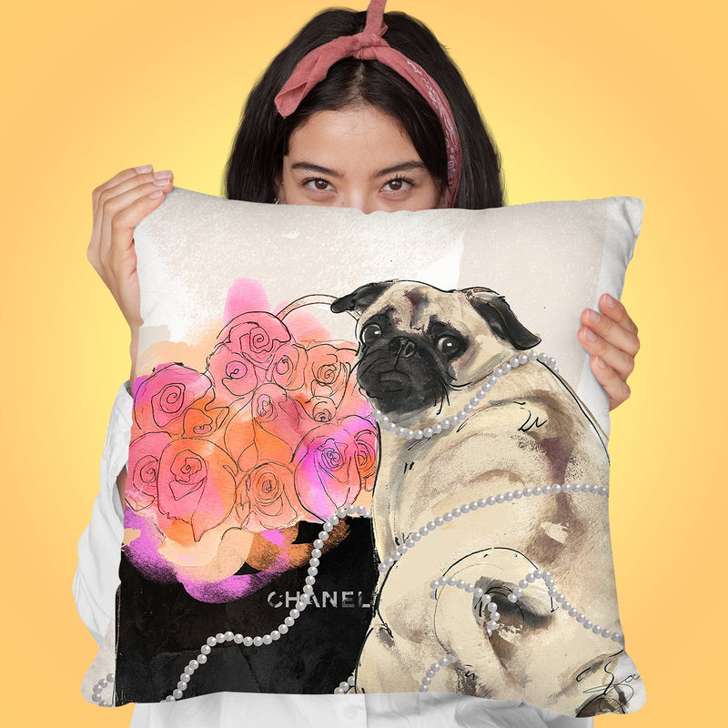 Stop And Smell The Flowers Pug Throw Pillow by Jodi Pedri