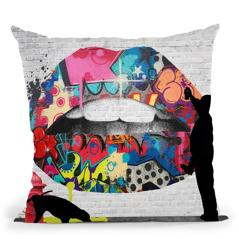 Lips Street Art Throw Pillow by Jodi Pedri