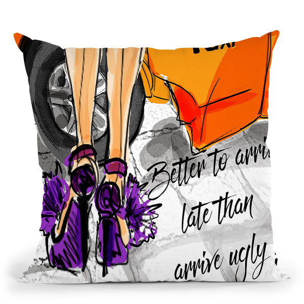 Arrive Late In Orange Taxi Throw Pillow by Jodi Pedri
