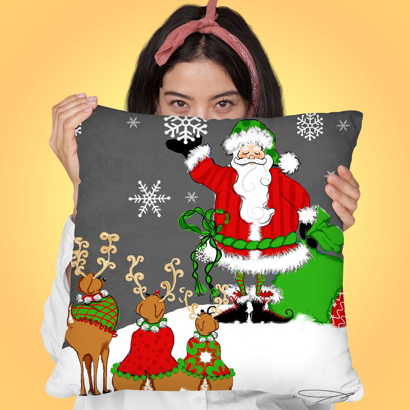 Snowflake Santa Throw Pillow by Jodi Pedri