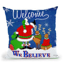 Welcome Santa Blue Throw Pillow by Jodi Pedri