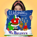 Welcome Santa Blue Throw Pillow by Jodi Pedri