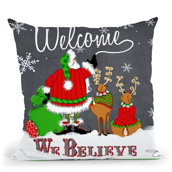 Welcome Santa Grey Throw Pillow by Jodi Pedri