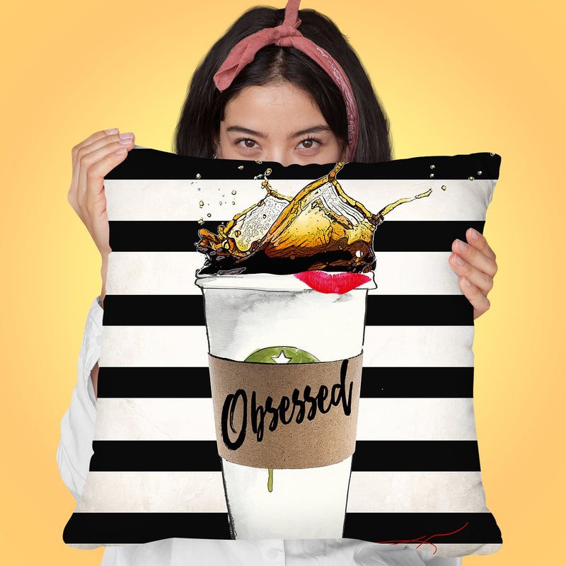 Obcessed Coffe Spill Throw Pillow by Jodi Pedri