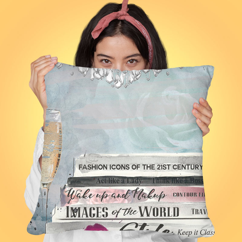 Books Layered Throw Pillow by Jodi Pedri