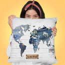 Denim Map See The World Throw Pillow by Jodi Pedri