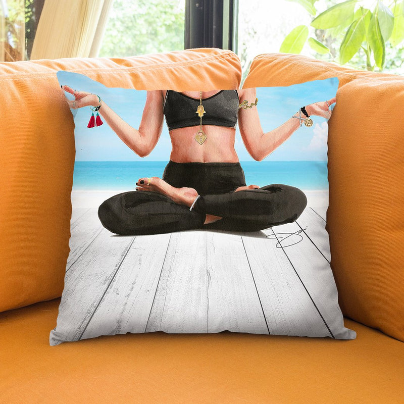 Yoga Beach Girl Throw Pillow by Jodi Pedri