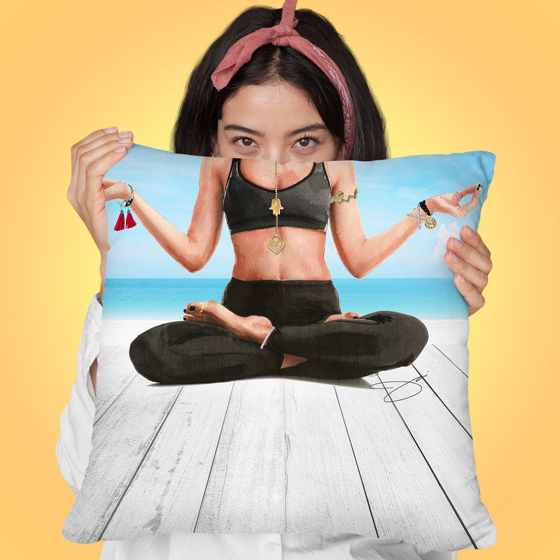 Yoga Beach Girl Throw Pillow by Jodi Pedri