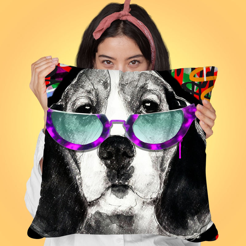 Beagel In Sunglasses Throw Pillow by Jodi Pedri