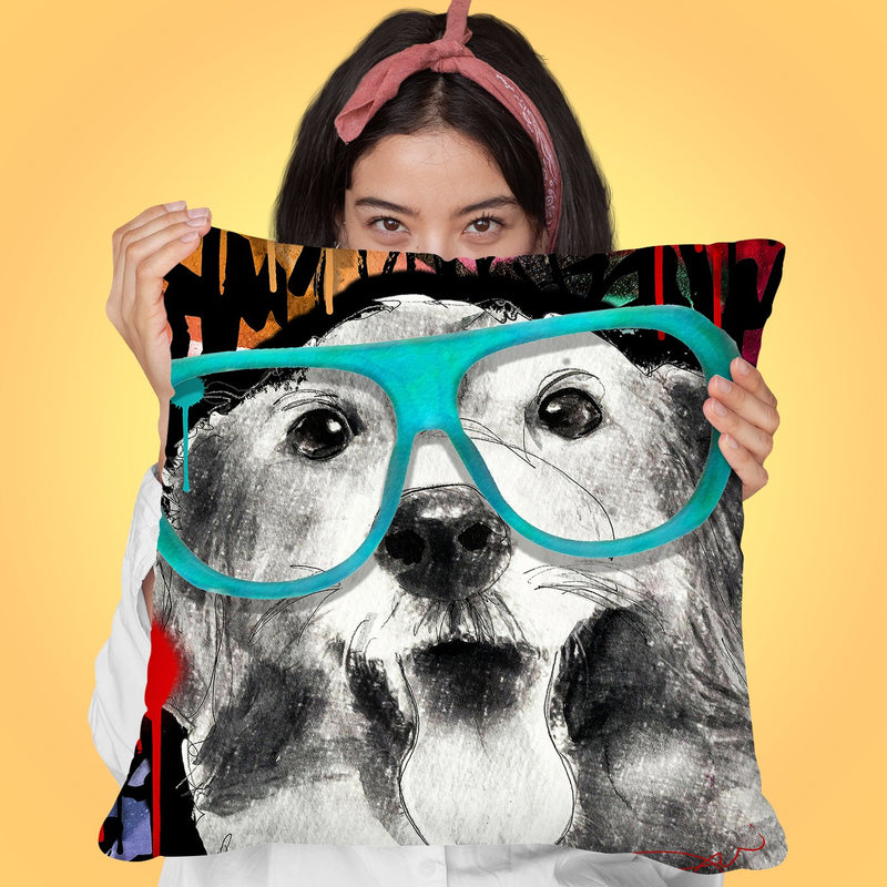 Golden In Sunglasses Throw Pillow by Jodi Pedri