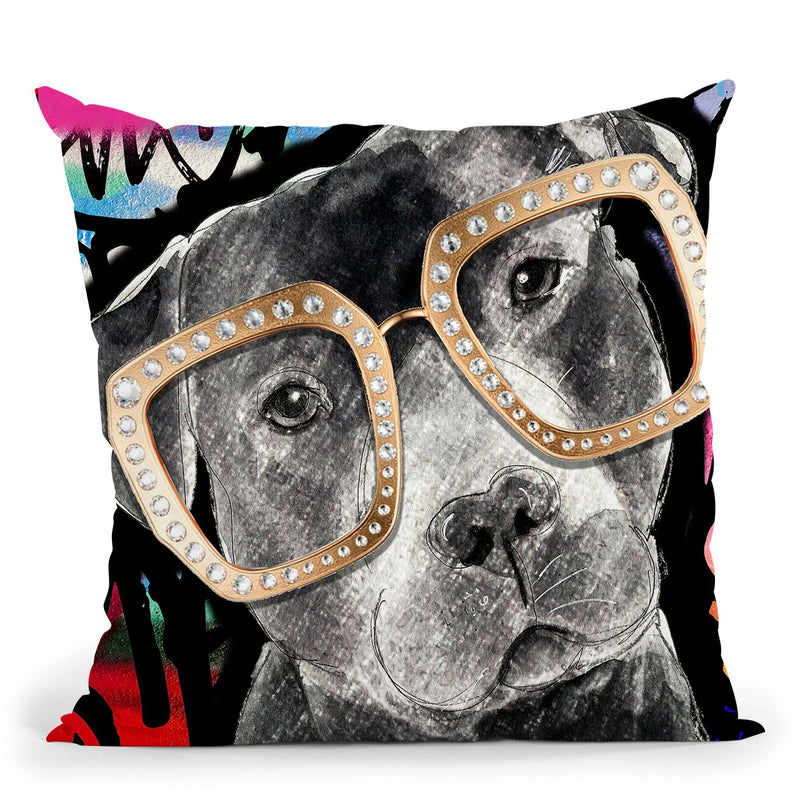 Pit Bull In Sunglasses Throw Pillow by Jodi Pedri