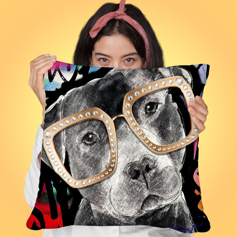 Pit Bull In Sunglasses Throw Pillow by Jodi Pedri