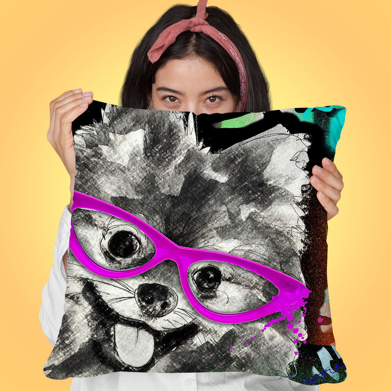 Pomeranian In Sunglasses Throw Pillow by Jodi Pedri
