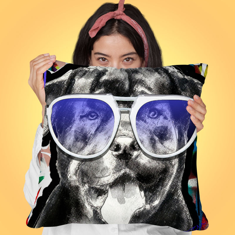 Rottweiler In Sunglasses Throw Pillow by Jodi Pedri