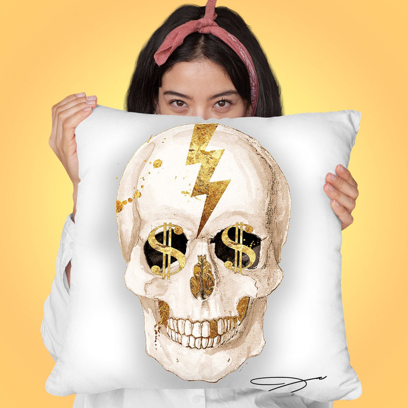 Money White Skull Throw Pillow by Jodi Pedri