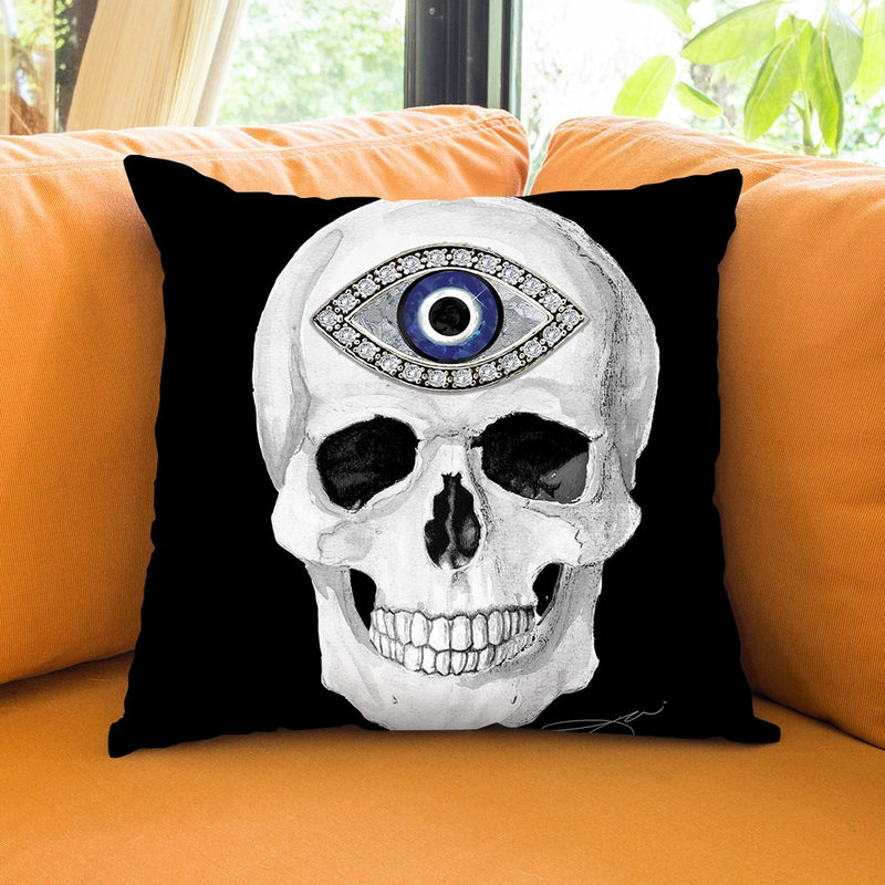 Protection Skull White Throw Pillow by Jodi Pedri