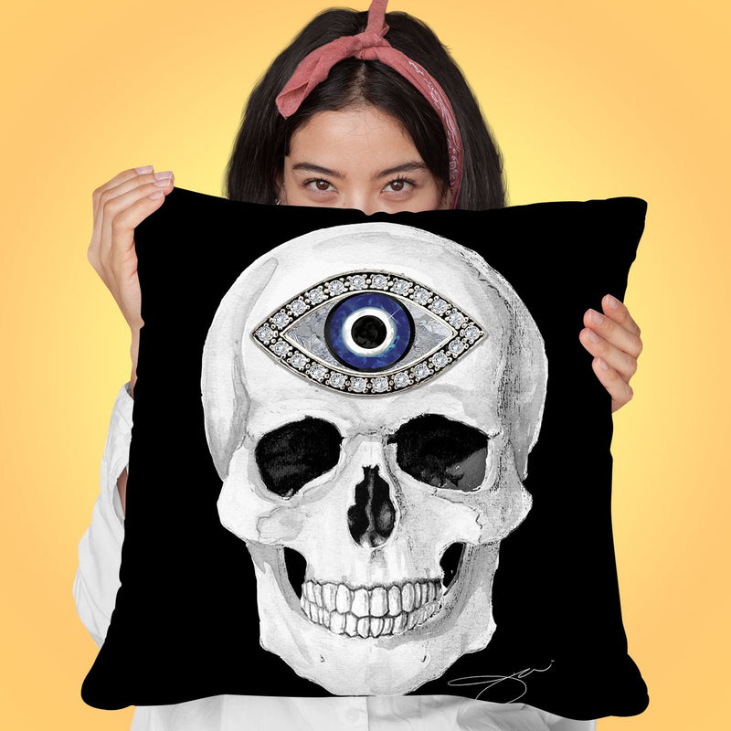 Protection Skull White Throw Pillow by Jodi Pedri