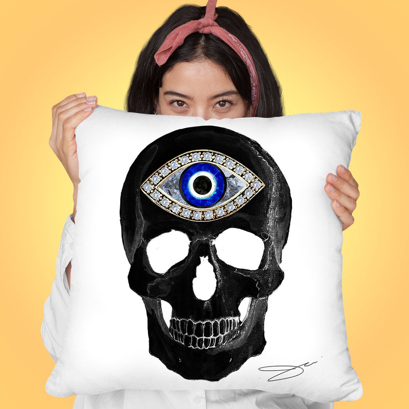 Protection Skull Black Throw Pillow by Jodi Pedri