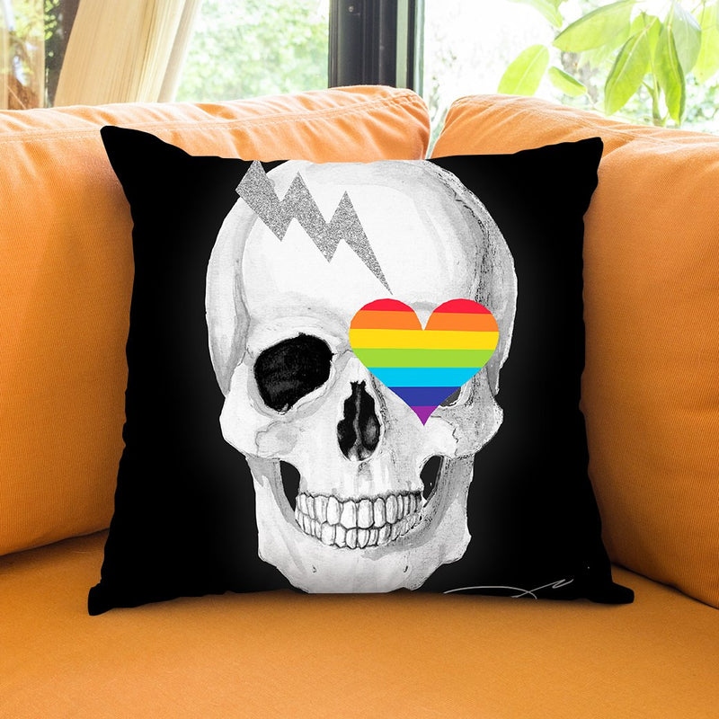 Skull With Heart Black Throw Pillow by Jodi Pedri