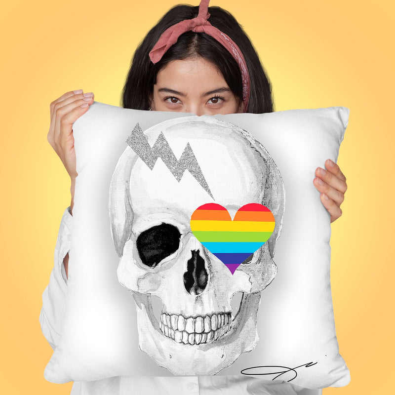Skull With Heart White Throw Pillow by Jodi Pedri