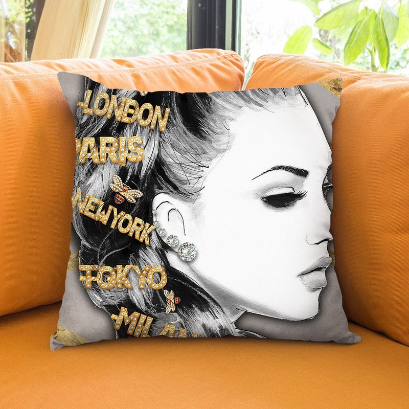 Around The World Gold Throw Pillow by Jodi Pedri