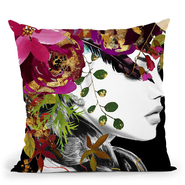 Flower Profile With Gold Throw Pillow by Jodi Pedri