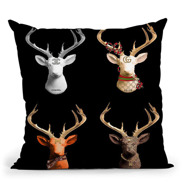 Deer Combo Blk Throw Pillow by Jodi Pedri