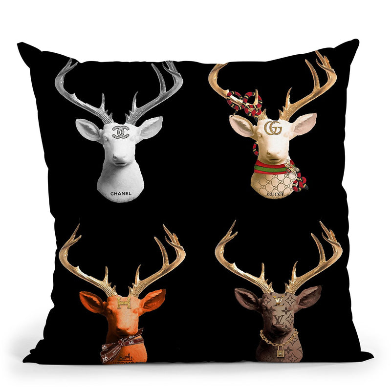 Deer Combo Blk Throw Pillow by Jodi Pedri