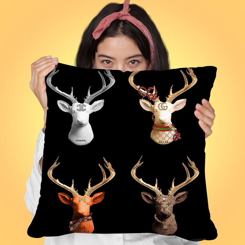 Deer Combo Blk Throw Pillow by Jodi Pedri
