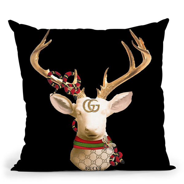 Deer Gg Blk Throw Pillow by Jodi Pedri