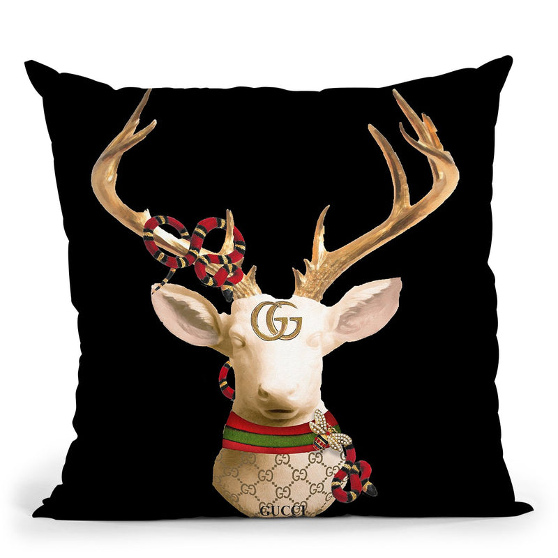 Deer Gg Blk Throw Pillow by Jodi Pedri