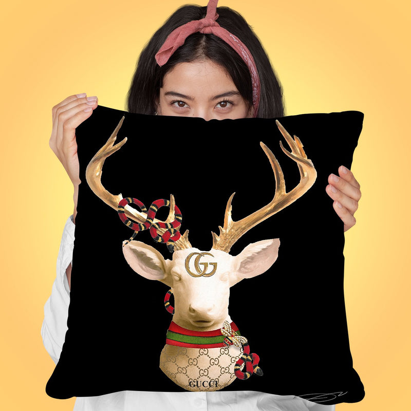 Deer Gg Blk Throw Pillow by Jodi Pedri