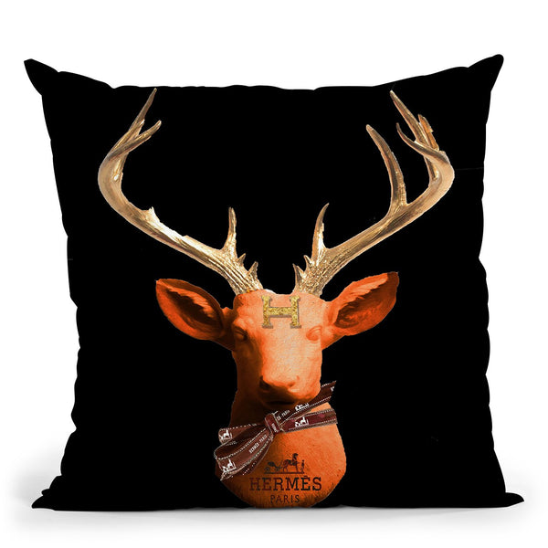 Deer H Blk Throw Pillow by Jodi Pedri