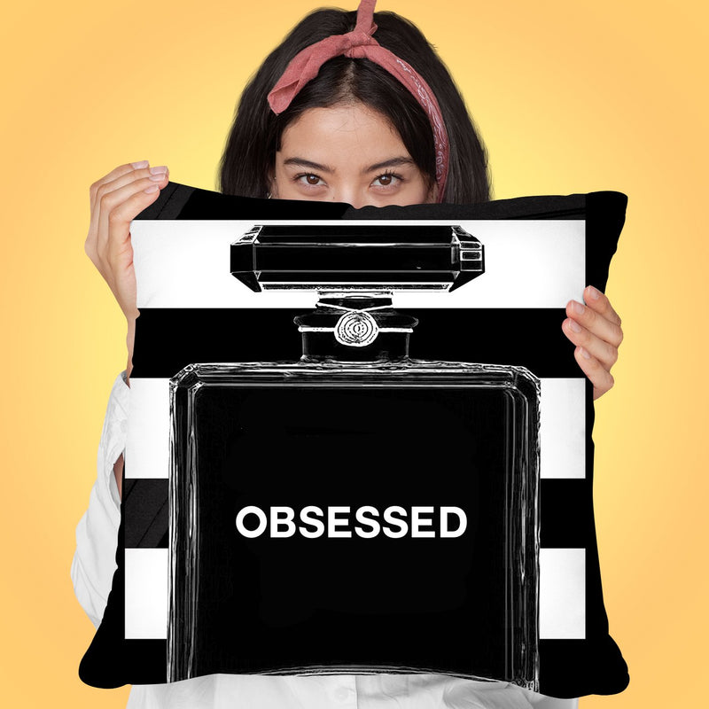 Obsessed Perfume Bottle Throw Pillow by Jodi Pedri